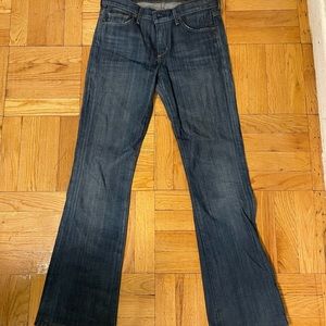 Citizens of Humanity medium wash flared jeans.